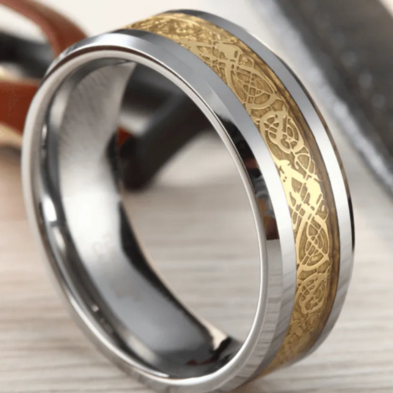 His & Her 6mm/8mm Tungsten Carbide Wedding Bands with Gold Carbon Fiber Inlay