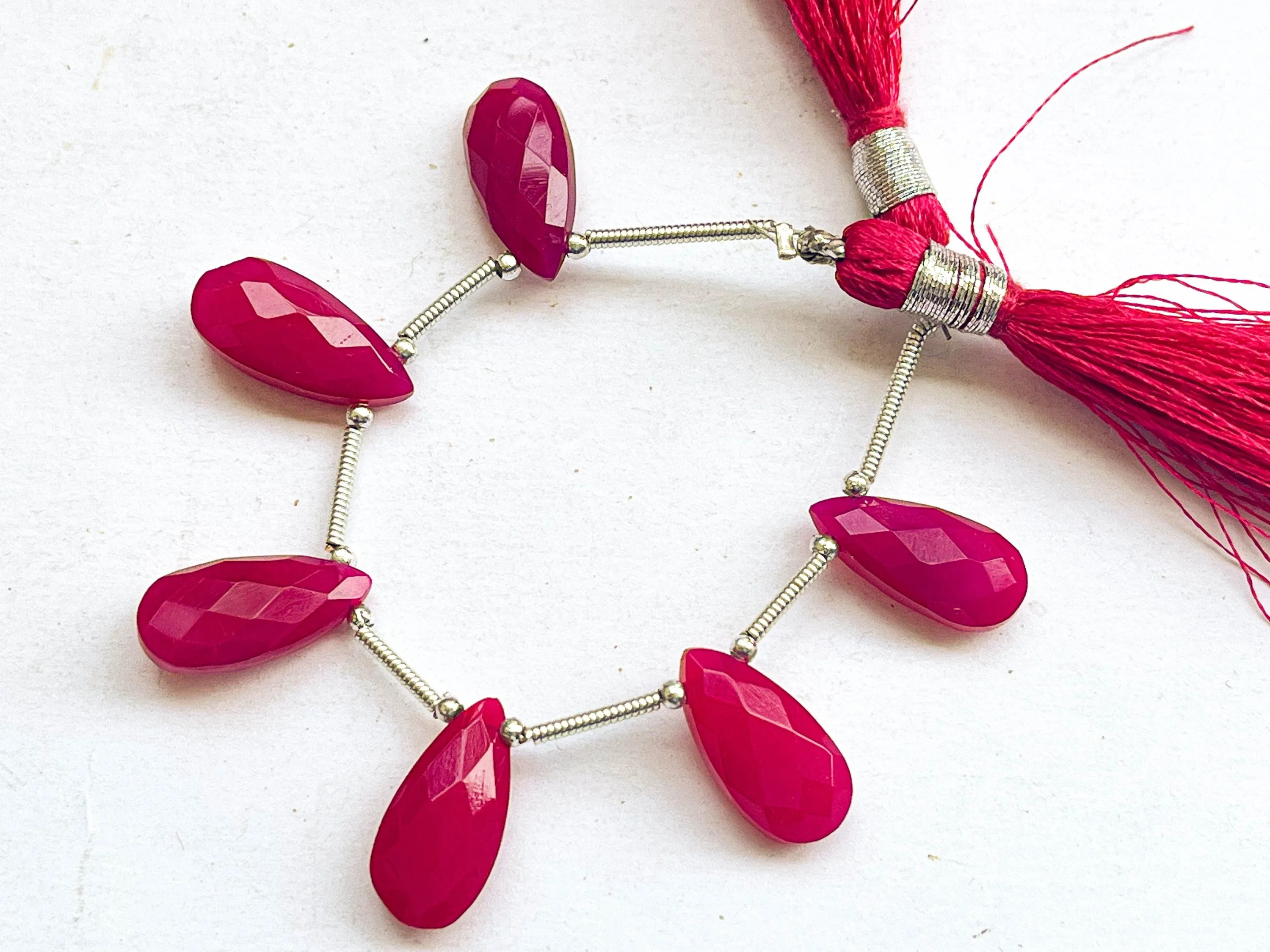 Hot Pink Chalcedony Pear Shape Faceted Briolette beads