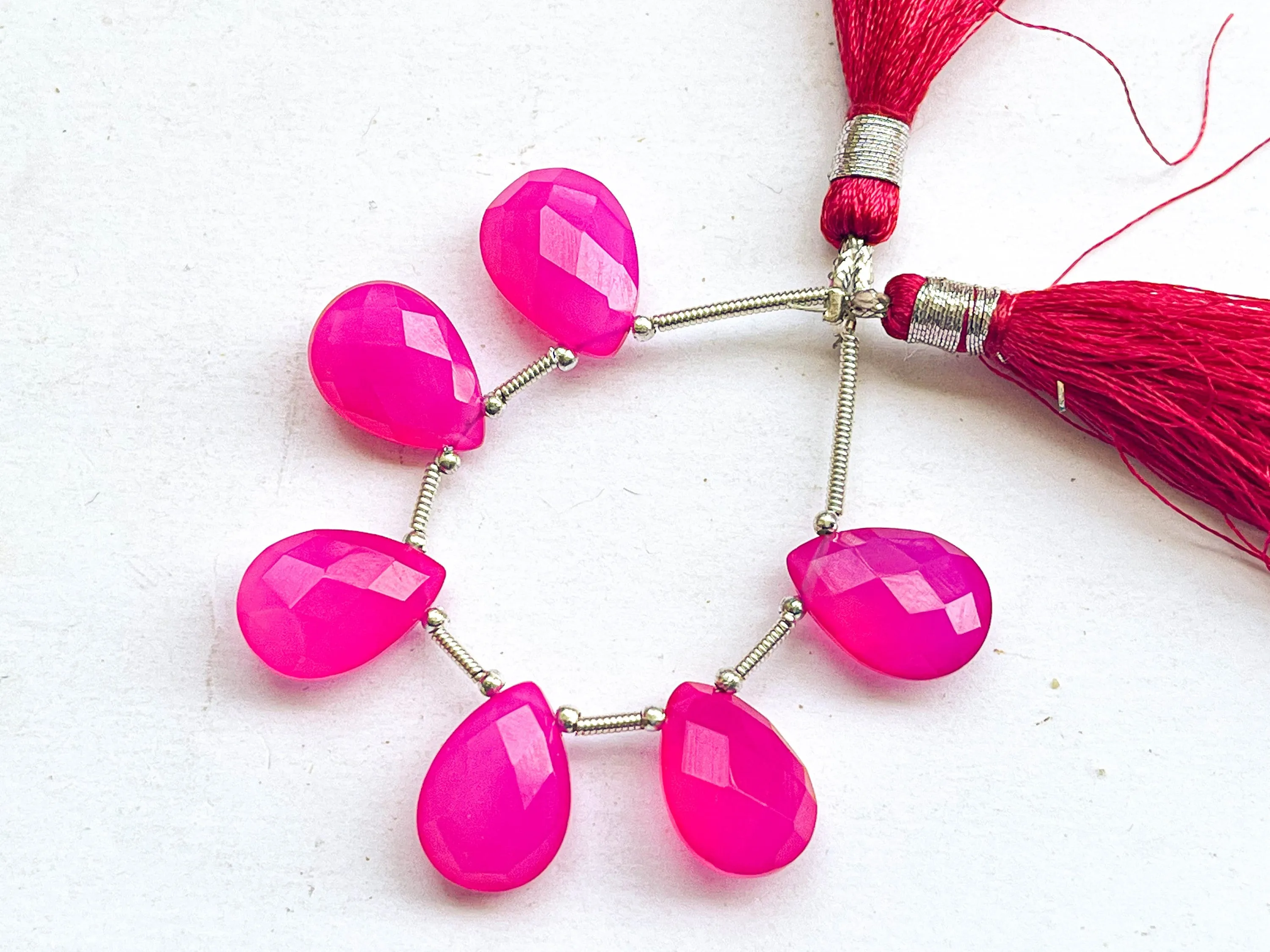 Hot Pink Chalcedony Pear Shape Faceted Briolette beads