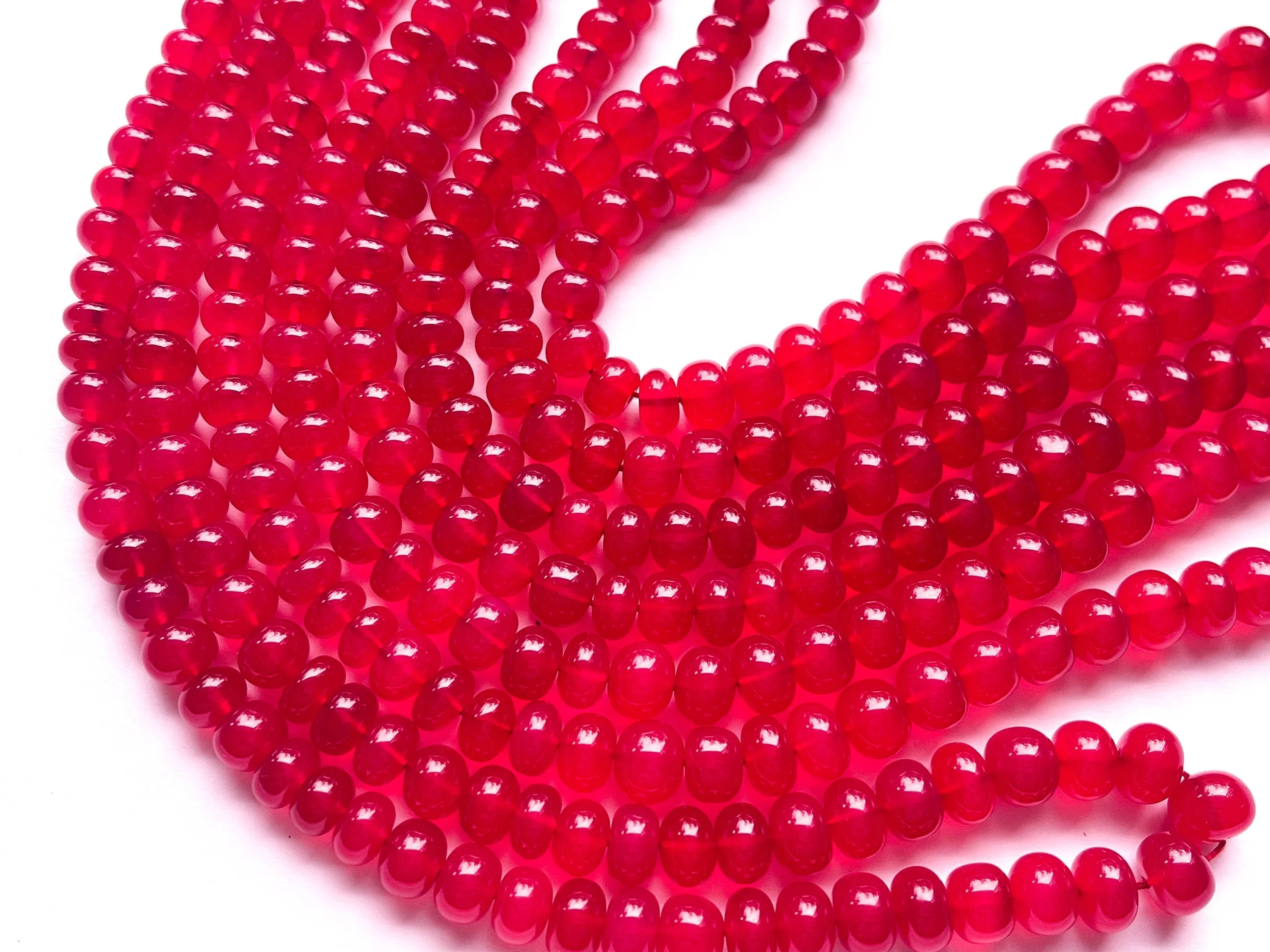 Hot Pink Chalcedony Rondelle Shape Smooth Beads