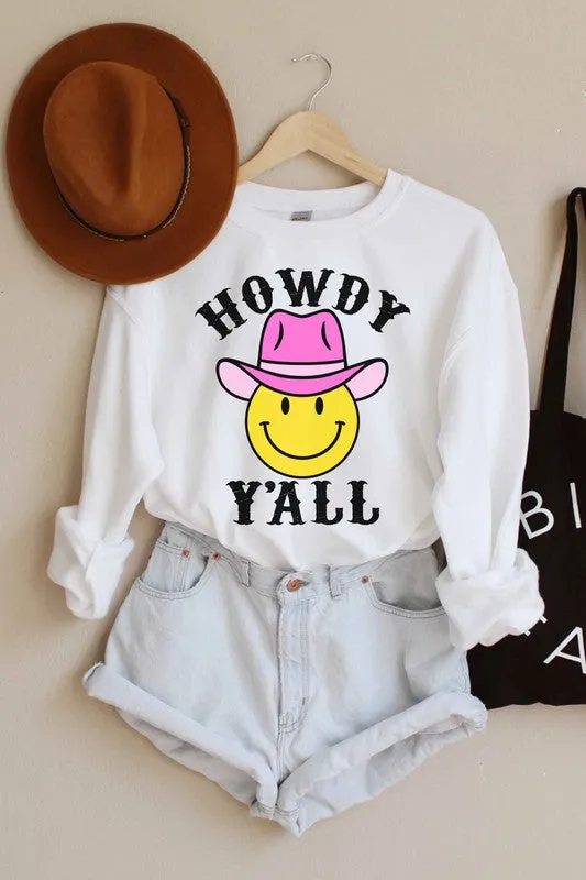 HOWDY YALL SMILEY GRAPHIC SWEATSHIRT PLUS SIZE