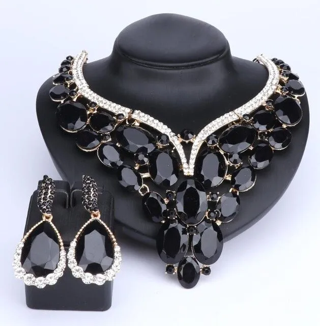 Huge Crystal Necklace & Earrings Wedding Statement Jewelry Set