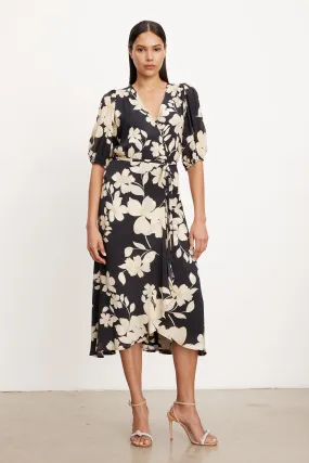 KAI DAYLILY PRINT WRAP DRESS - VELVET