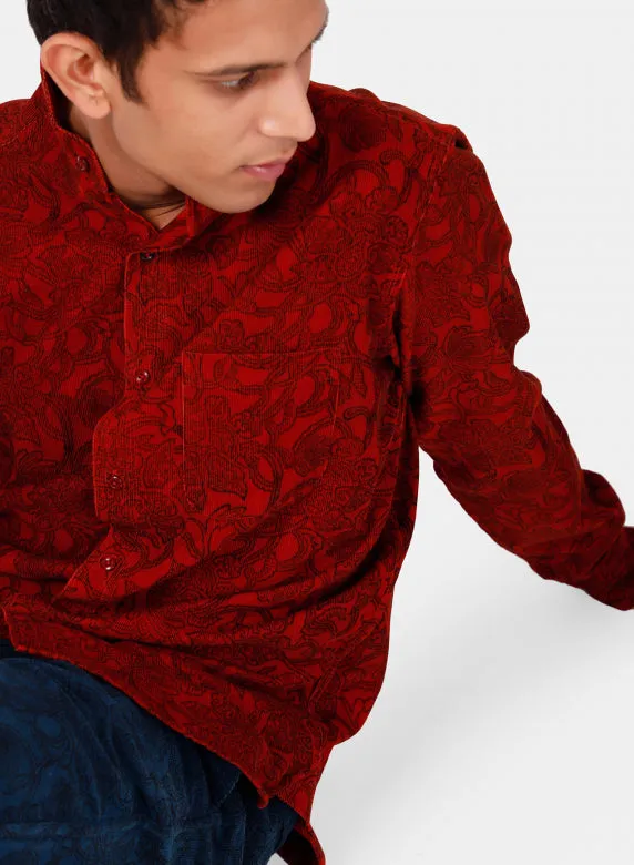 Kardo Fred Floral Block Printed Cord Shirt