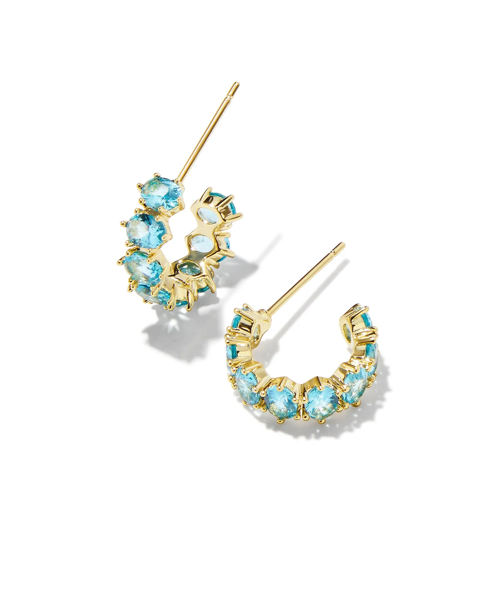 Kendra Scott Cailin Huggie Hoop Earrings in Aqua Crystal and Gold Plated