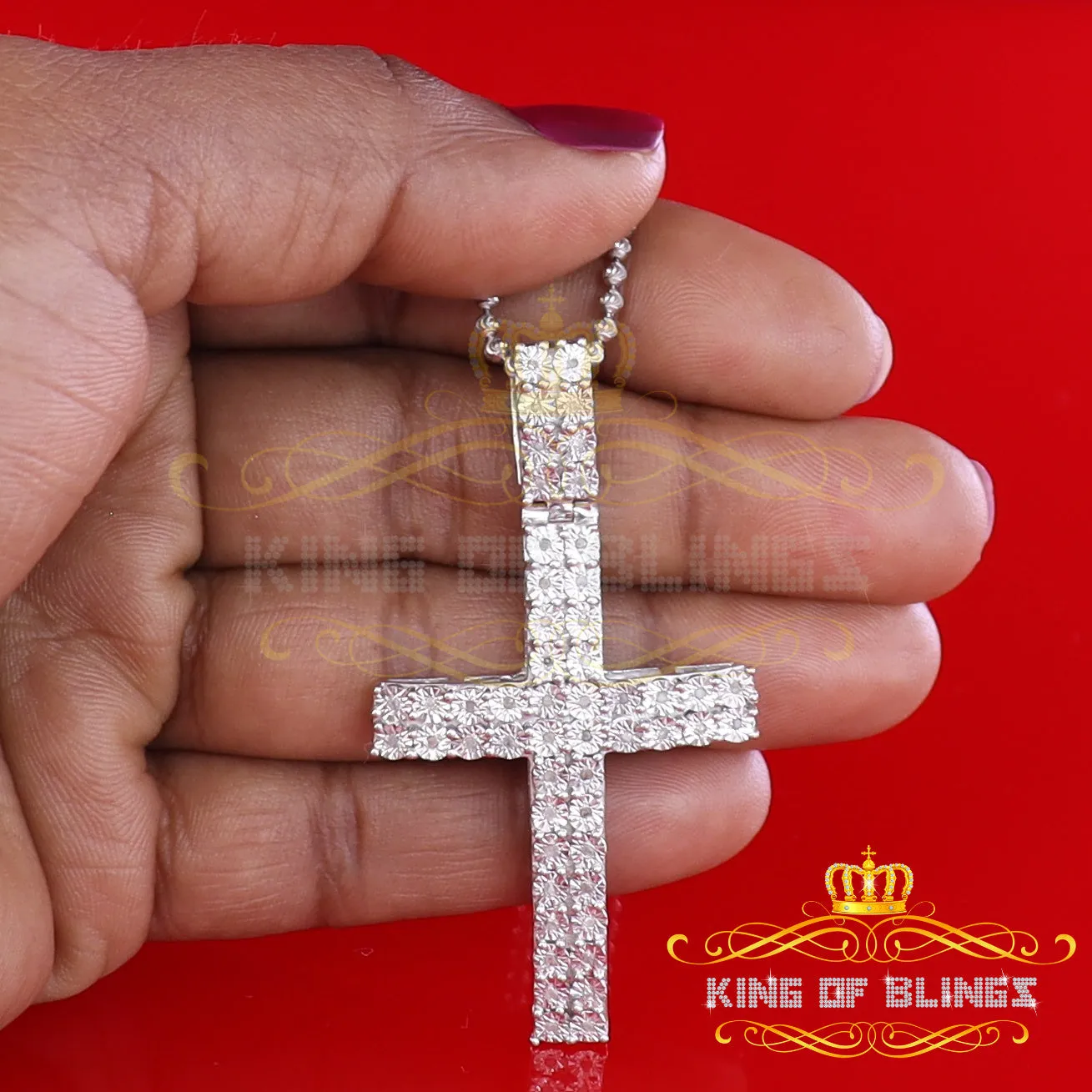 King Of Bling's Real 0.33ct Diamond Sterling Silver CROSS White Charm Fashion Necklace Pendant