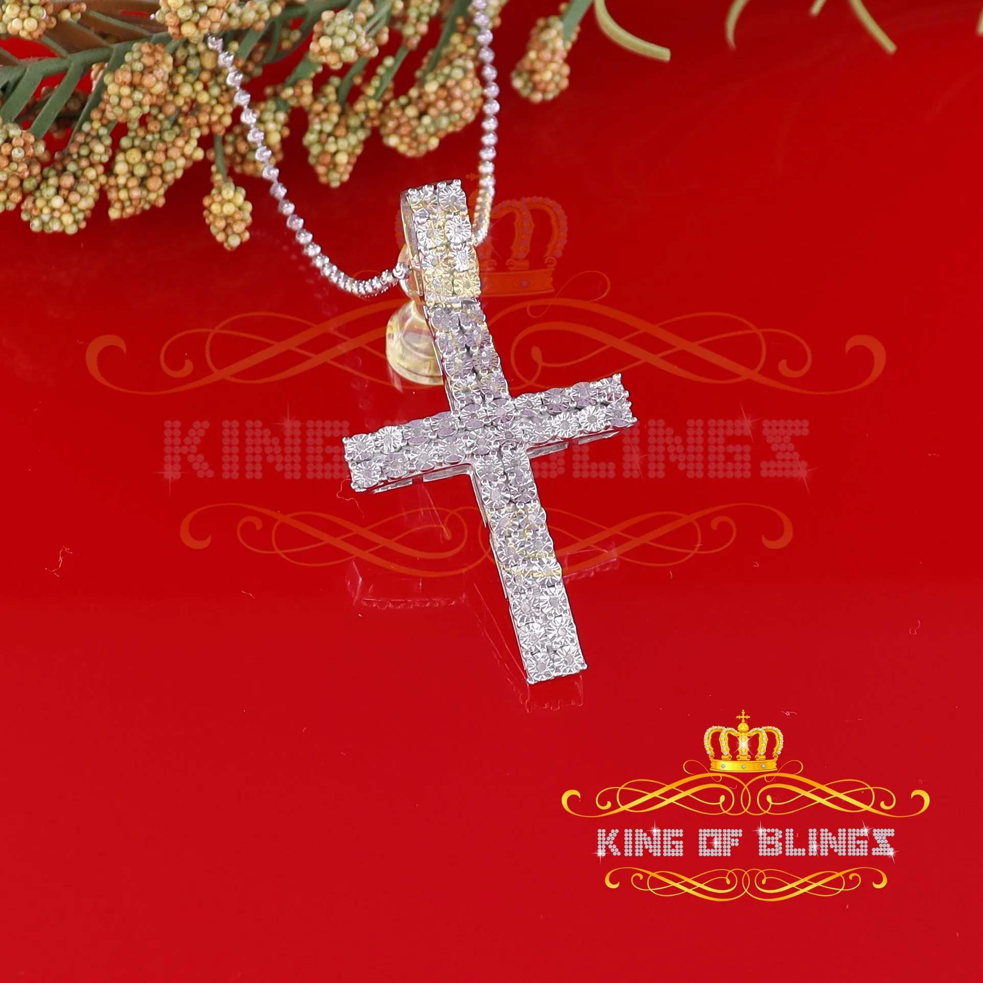 King Of Bling's Real 0.33ct Diamond Sterling Silver CROSS White Charm Fashion Necklace Pendant