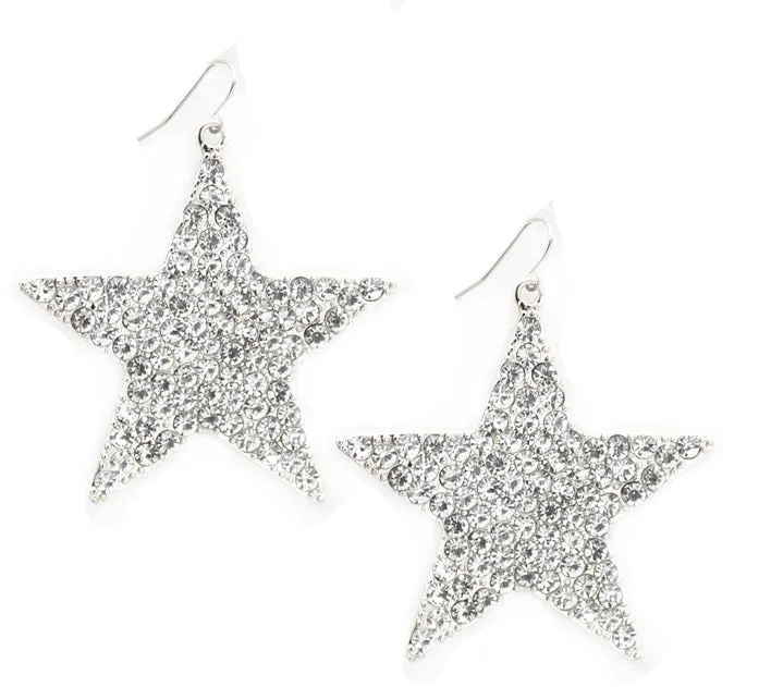 LARGE EARRINGS Silver Bling Star