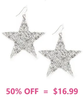 LARGE EARRINGS Silver Bling Star