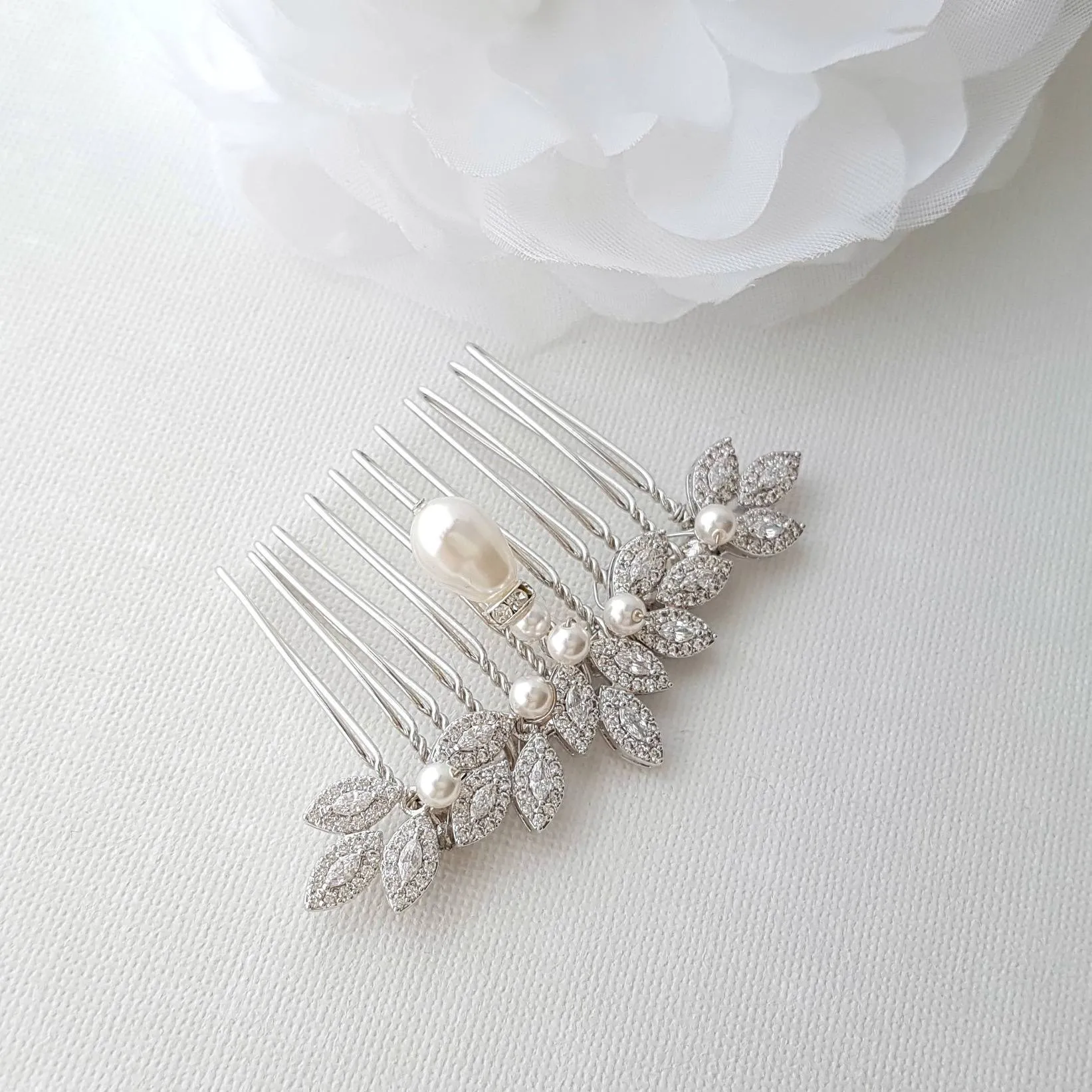 Leaf Crystal Hair Comb for Weddings-Abby