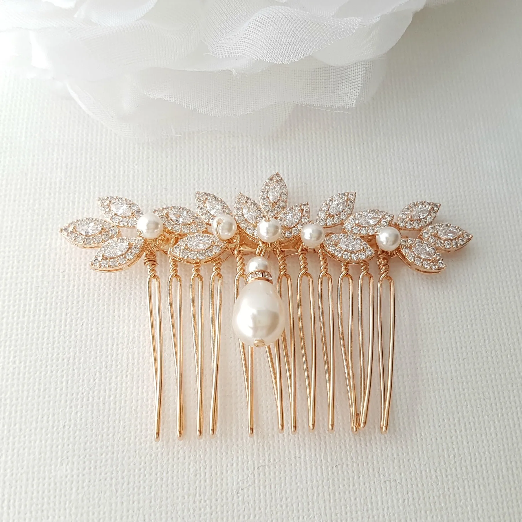 Leaf Crystal Hair Comb for Weddings-Abby