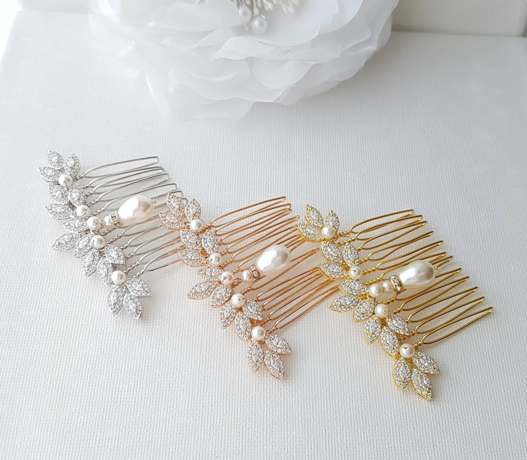 Leaf Crystal Hair Comb for Weddings-Abby