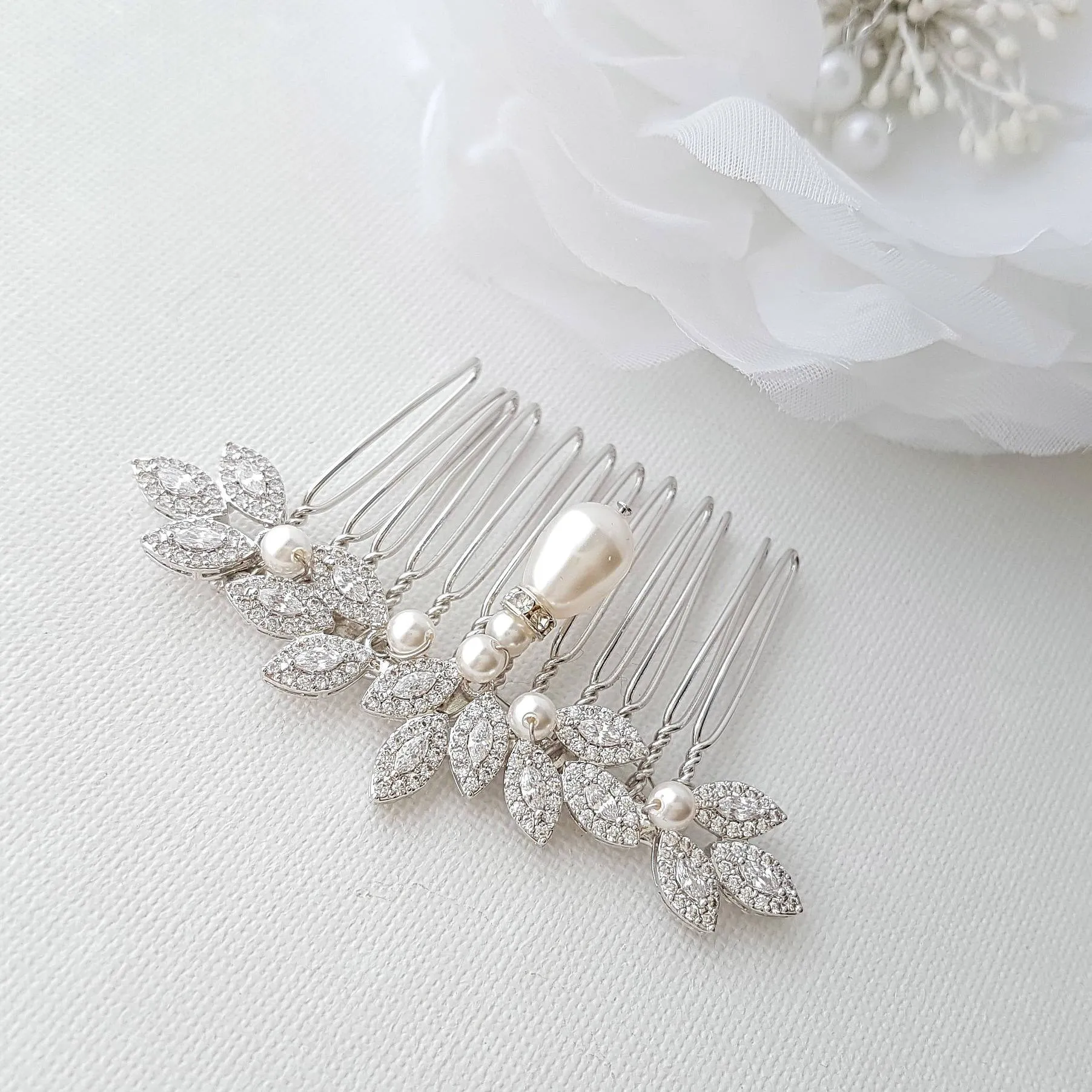 Leaf Crystal Hair Comb for Weddings-Abby