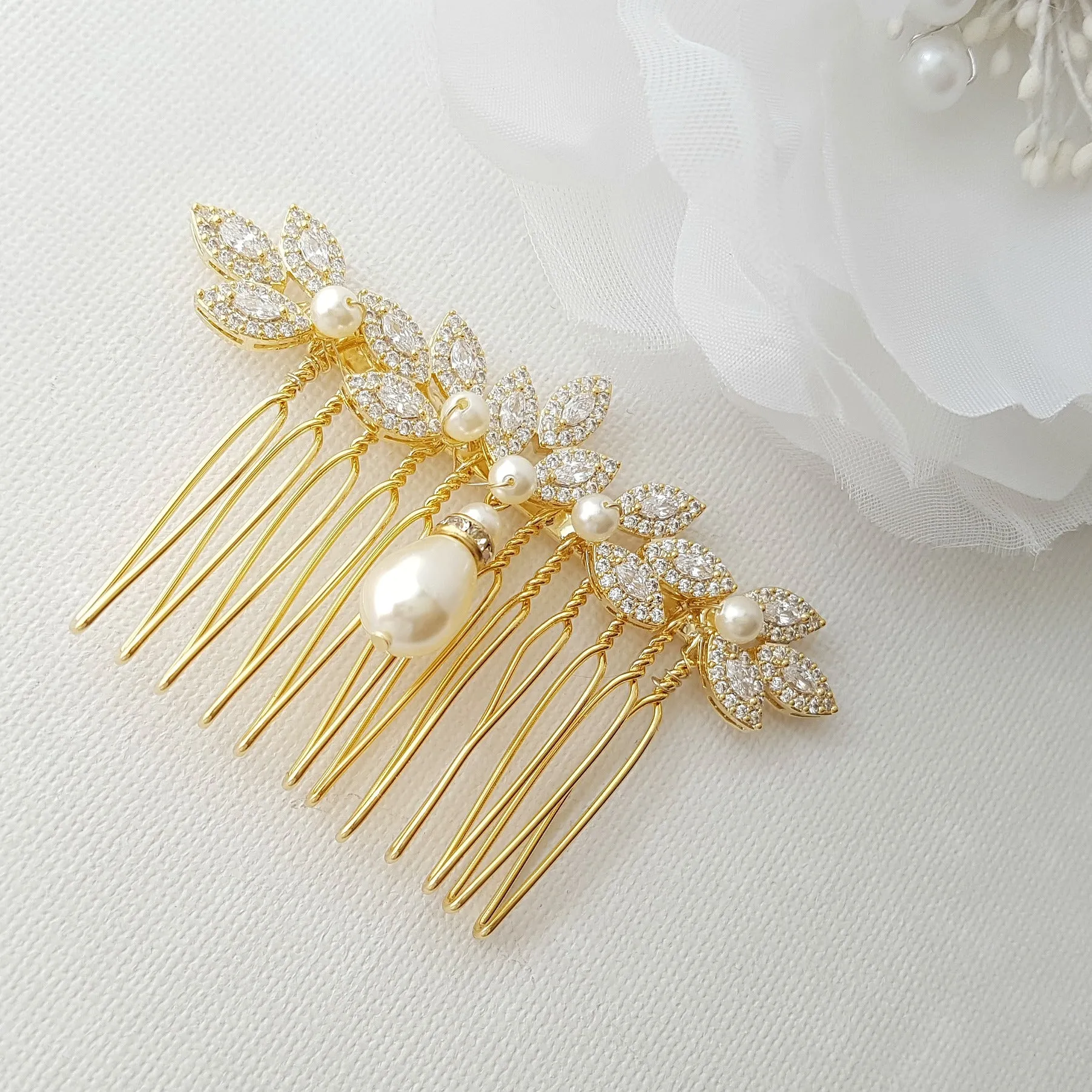 Leaf Crystal Hair Comb for Weddings-Abby