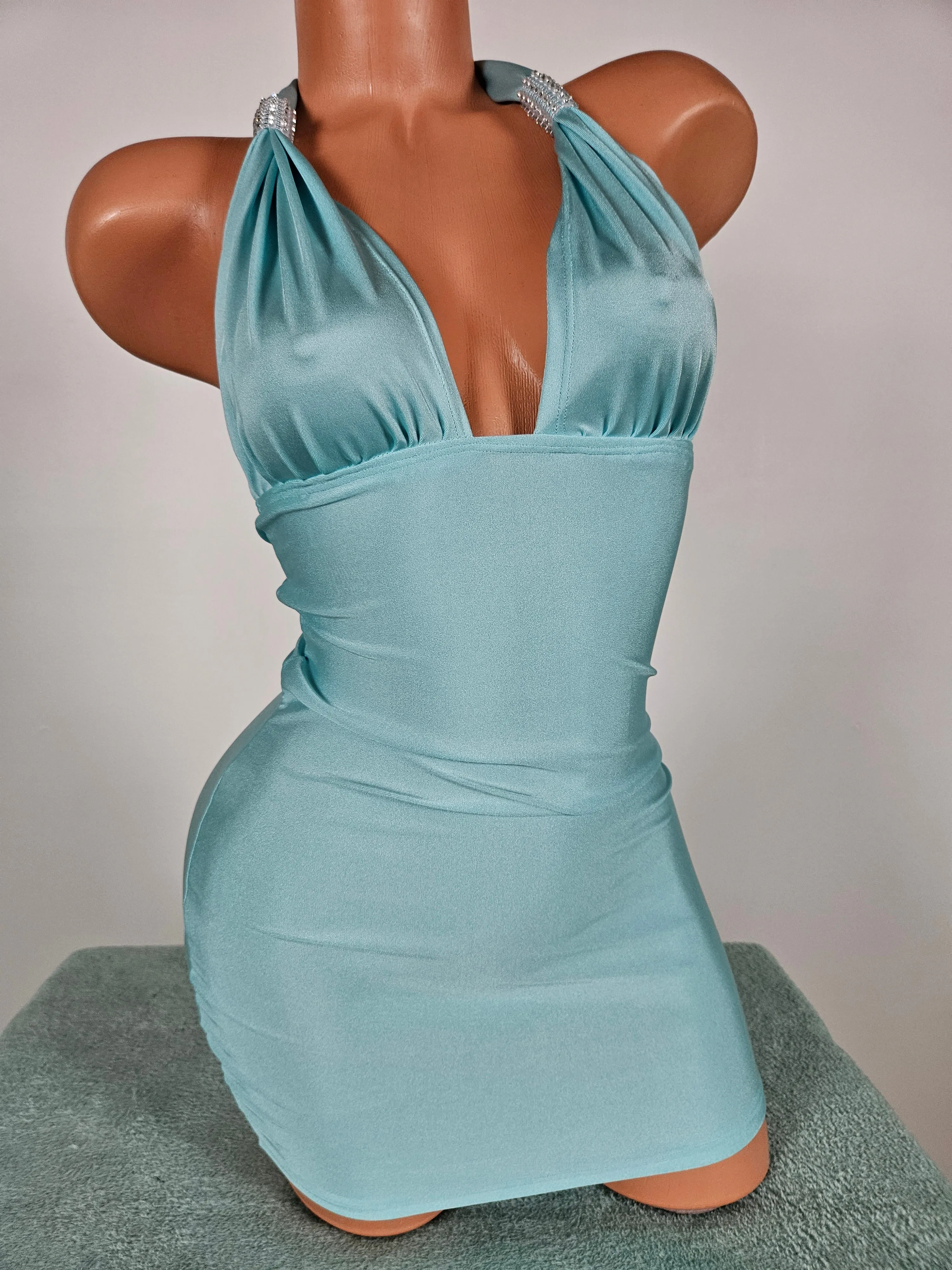 Light Aqua Halter Mini Dress