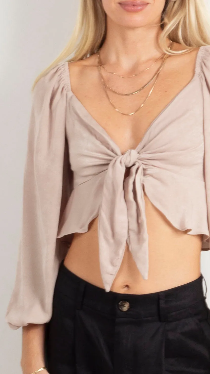 Linea Peplum Tie Front Blouse - Taupe