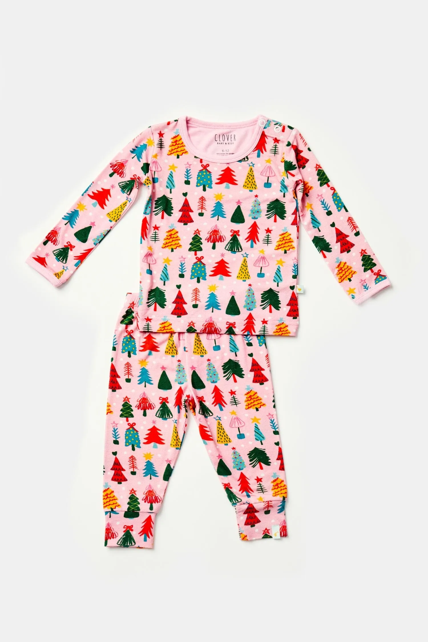 Long Sleeve Pajama Set | Christmas Trees Pink