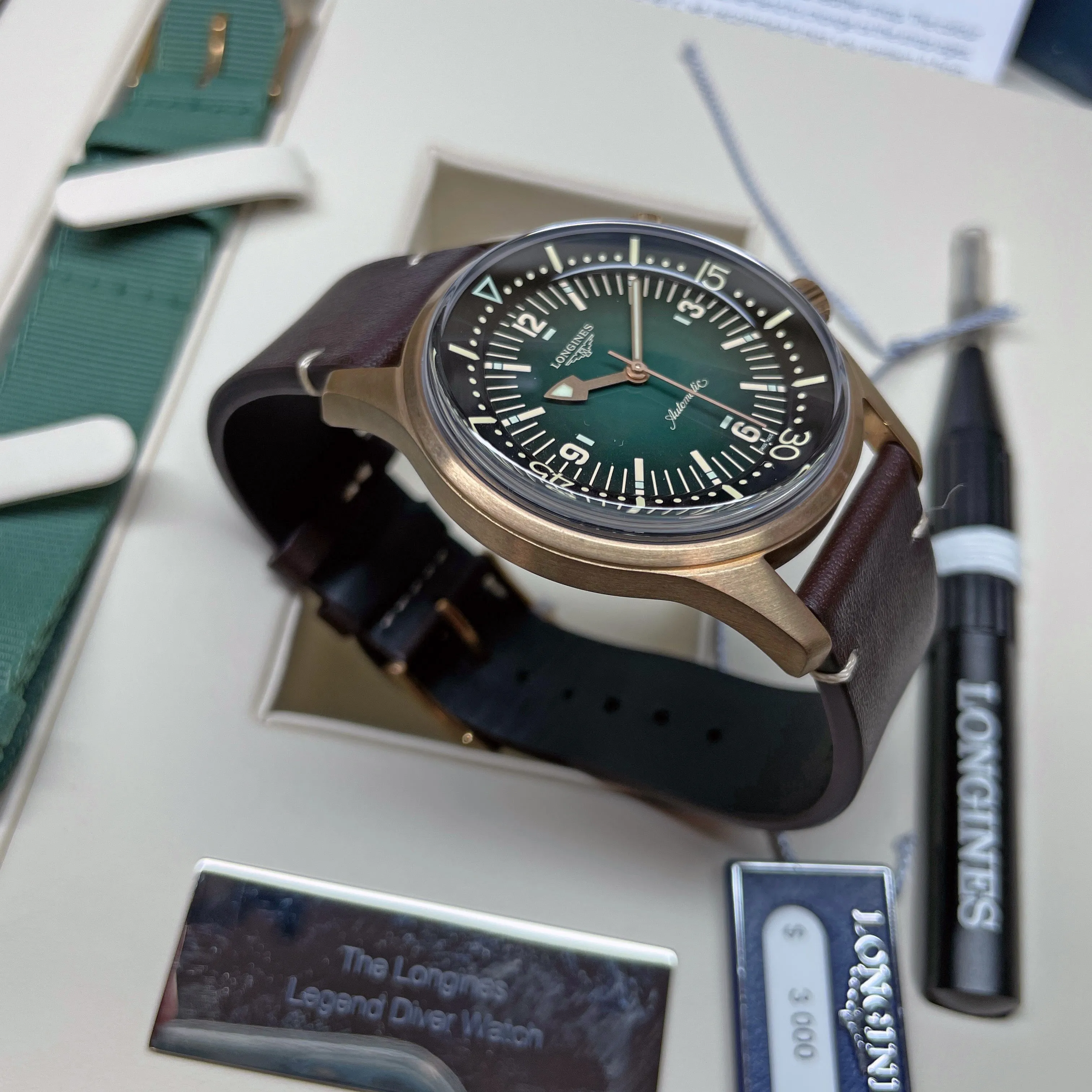 Longines Legend Diver 42MM Automatic Green Bronze Case Nato Watch L37741502