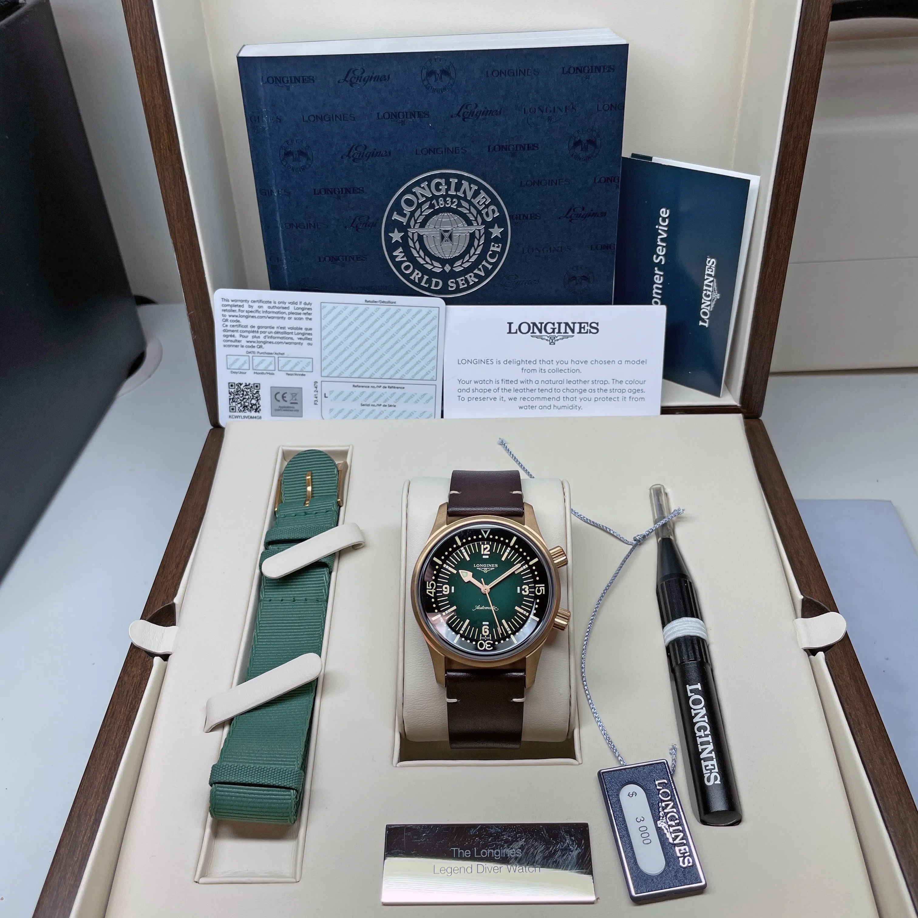 Longines Legend Diver 42MM Automatic Green Bronze Case Nato Watch L37741502