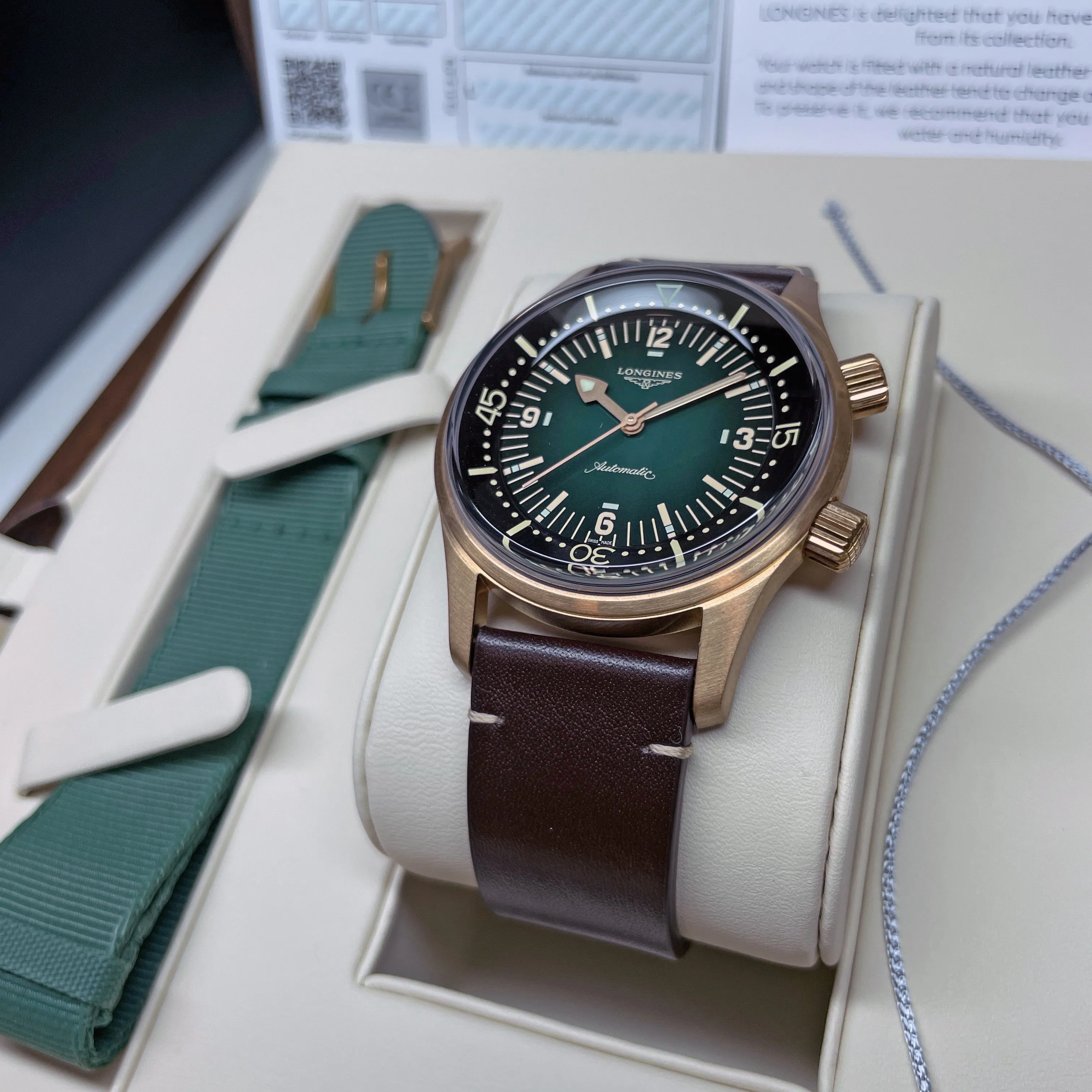 Longines Legend Diver 42MM Automatic Green Bronze Case Nato Watch L37741502