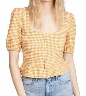 Lucy Gingham Plaid Puff Sleeves Top