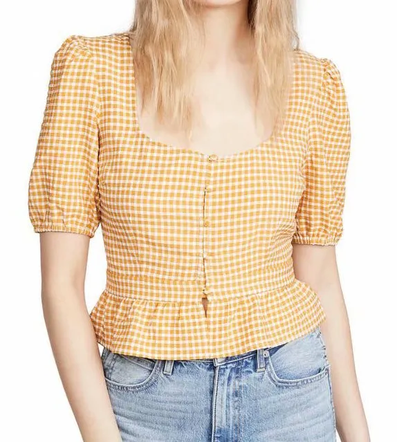 Lucy Gingham Plaid Puff Sleeves Top