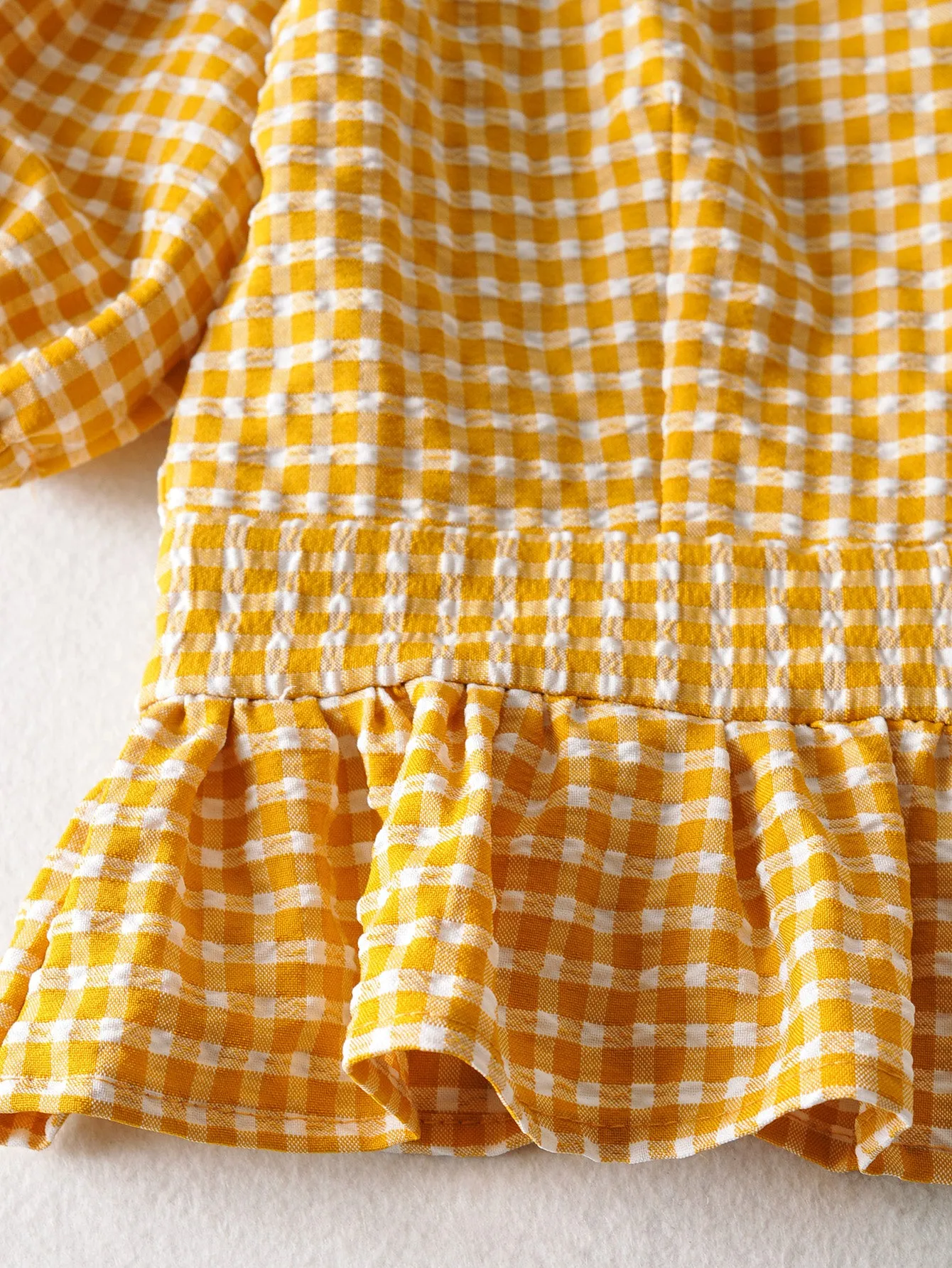 Lucy Gingham Plaid Puff Sleeves Top