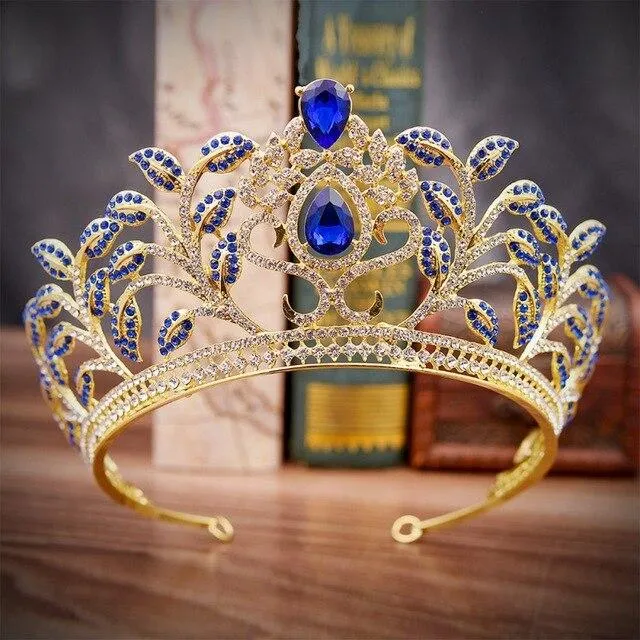 Luxury Baroque Leaf Crown for Women with Clear Zircon