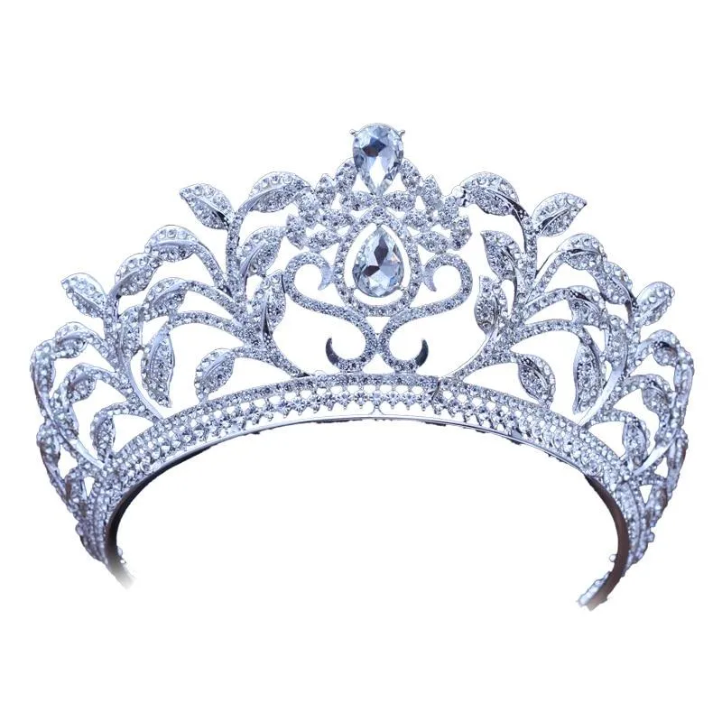 Luxury Baroque Leaf Crown for Women with Clear Zircon