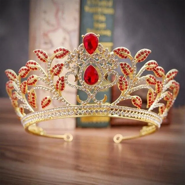 Luxury Baroque Leaf Crown for Women with Clear Zircon