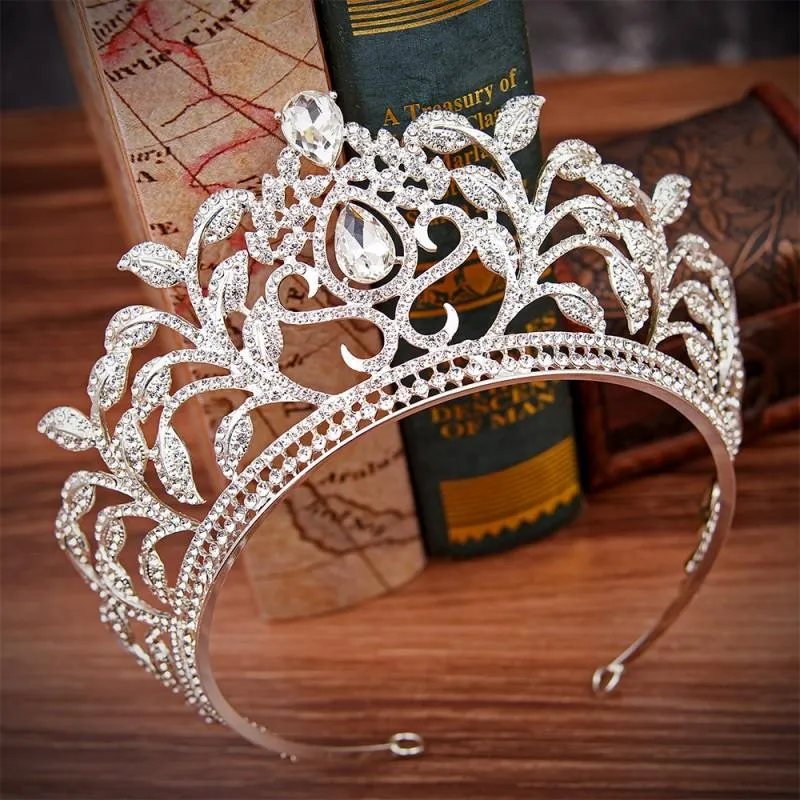 Luxury Baroque Leaf Crown for Women with Clear Zircon