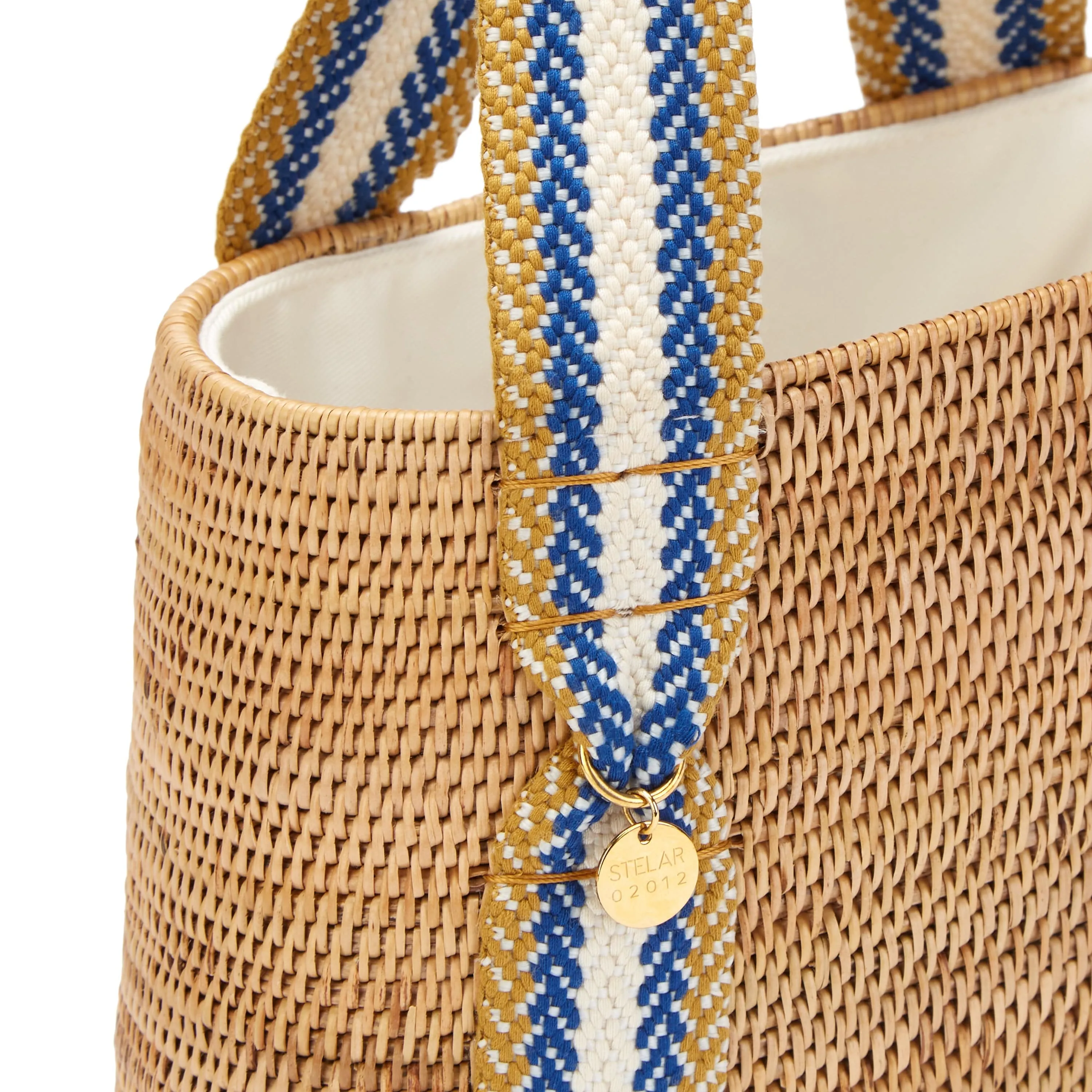 Manado Handwoven Atta Vegan Oval Bag | Natural & Blue Stripe