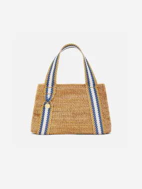 Manado Handwoven Atta Vegan Oval Bag | Natural & Blue Stripe