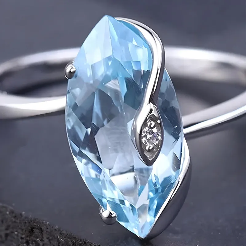 Marquise Sky Blue Topaz Cubic Zircon 925 Sterling Silver Women Ring