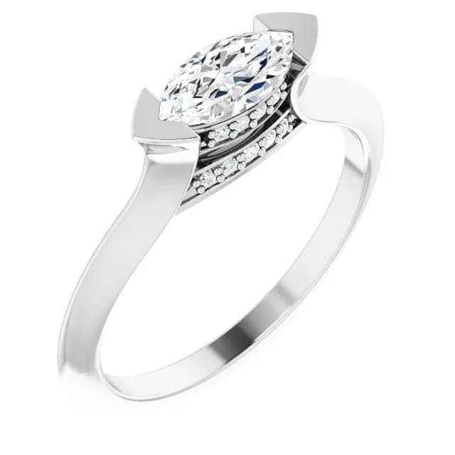 Maya Ring - Sideways Set Marquise Diamond Accented Engagement Ring