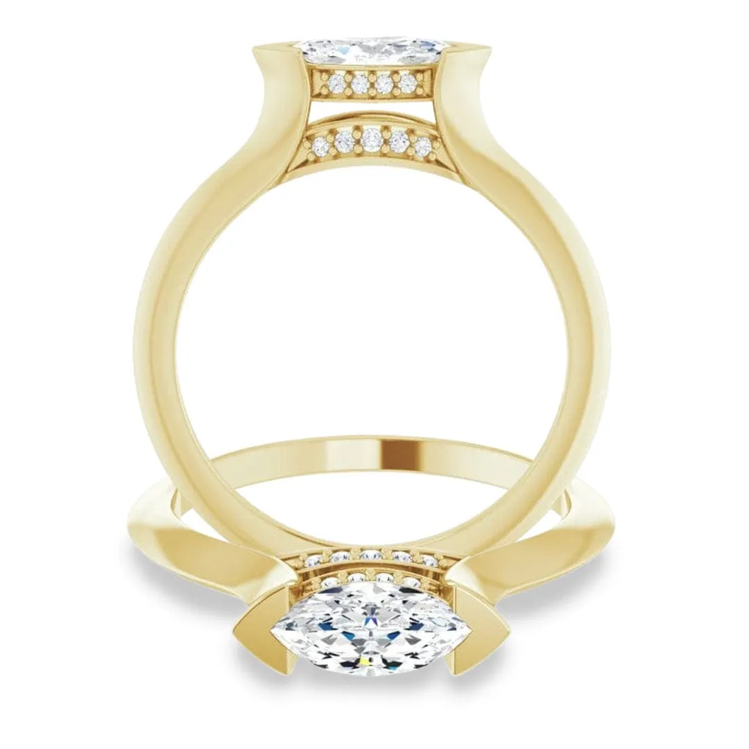 Maya Ring - Sideways Set Marquise Diamond Accented Engagement Ring