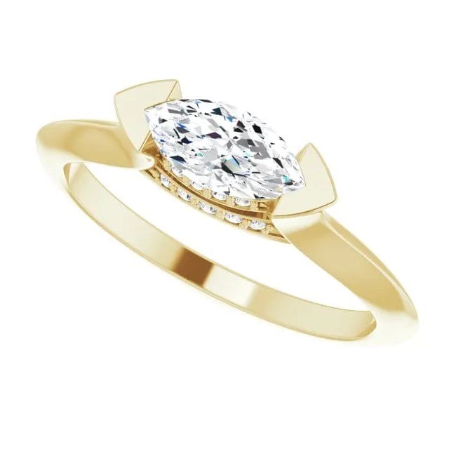 Maya Ring - Sideways Set Marquise Diamond Accented Engagement Ring