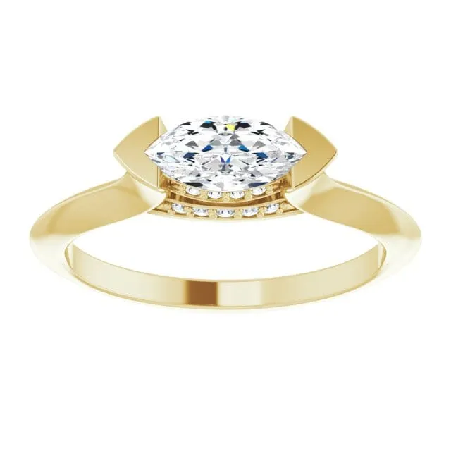 Maya Ring - Sideways Set Marquise Diamond Accented Engagement Ring