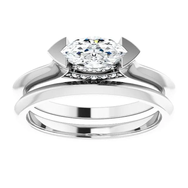 Maya Ring - Sideways Set Marquise Diamond Accented Engagement Ring