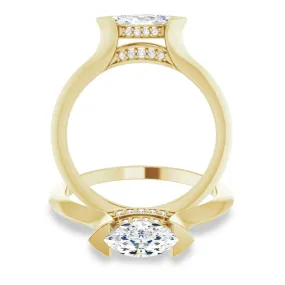 Maya Ring - Sideways Set Marquise Diamond Accented Engagement Ring