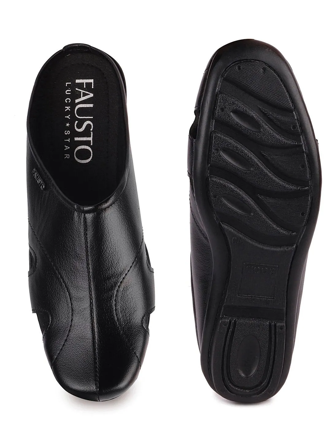 Men Black Casual Slip-On Back Open Slippers