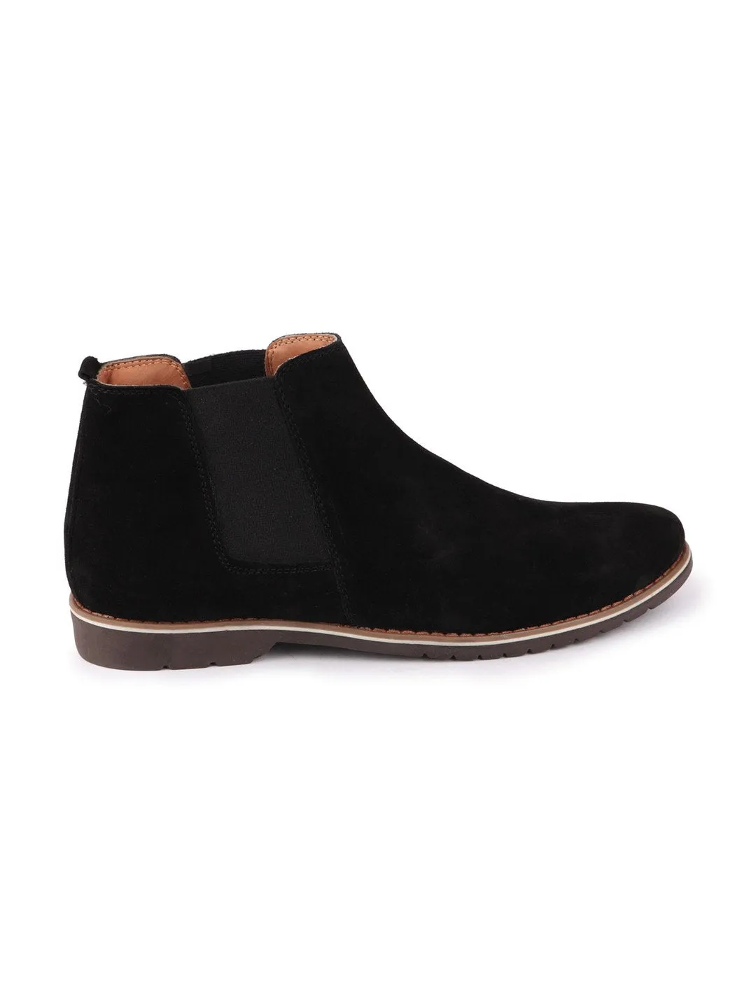 Men Black Casual Suede Slip-On Boots