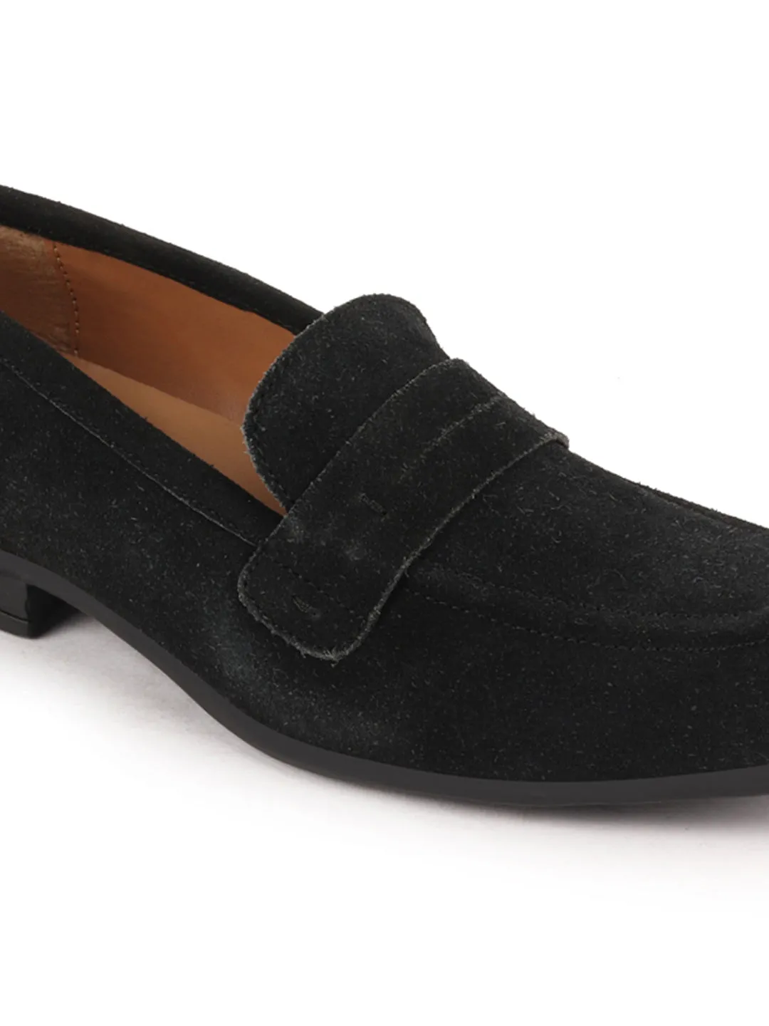 Men Black Suede Leather Penny Loafer Shoes