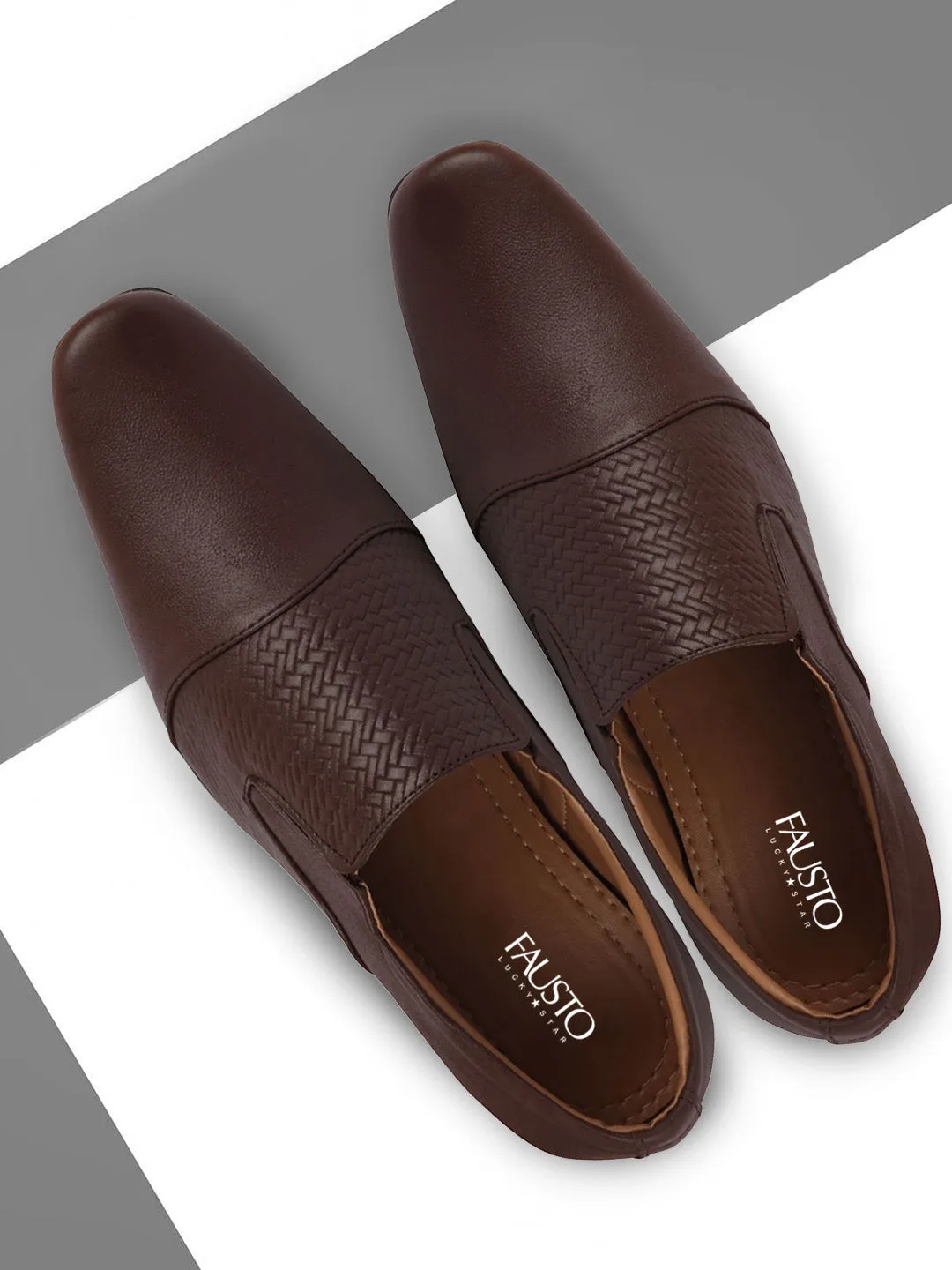 Men Brown Formal Leather Slip On Shoes