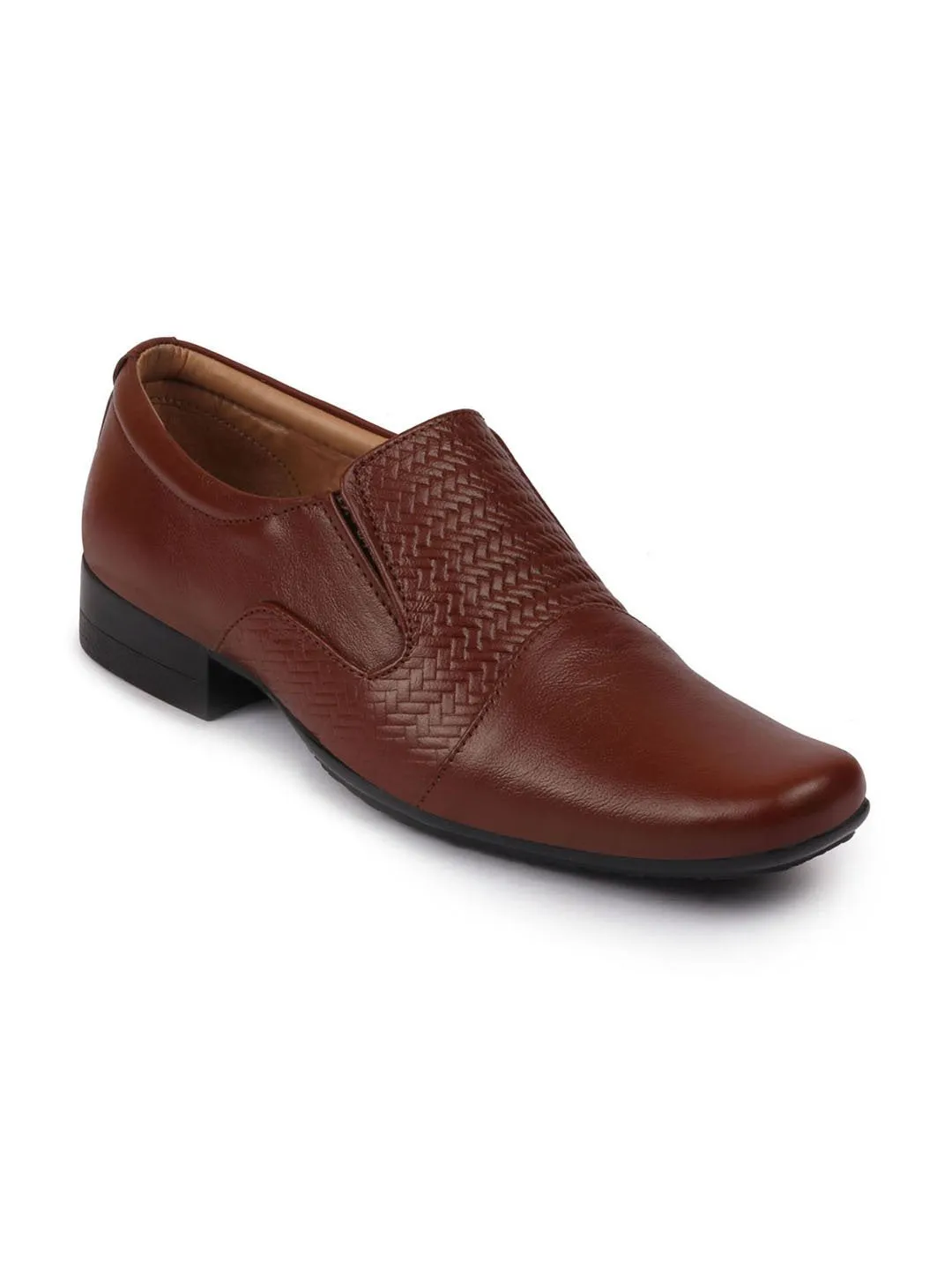 Men Tan Formal Leather Slip On Shoes