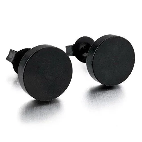 Men's 10mm Stainless Steel Stud Earrings Black