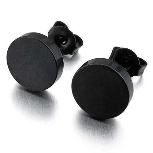 Men's 10mm Stainless Steel Stud Earrings Black