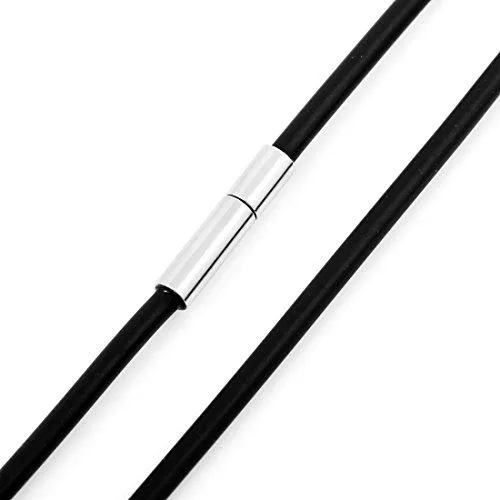 Men's 2mm Wide Alloy Rubber Cord Necklace Chain Black Silver Tone 14~40 Inch