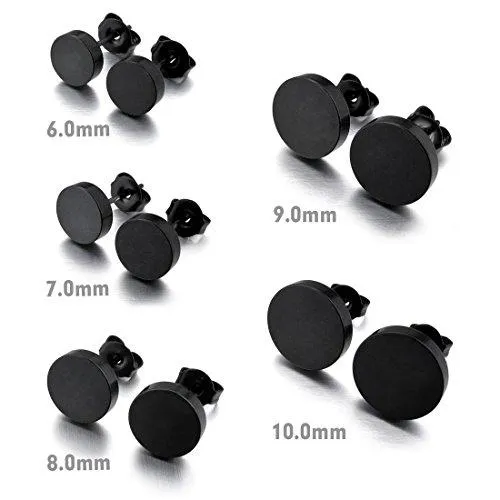 Men's 8mm Stainless Steel Stud Earrings Black