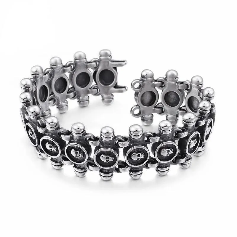 Men’s Stainless Steel Matte Linking Skull Charm Bracelet